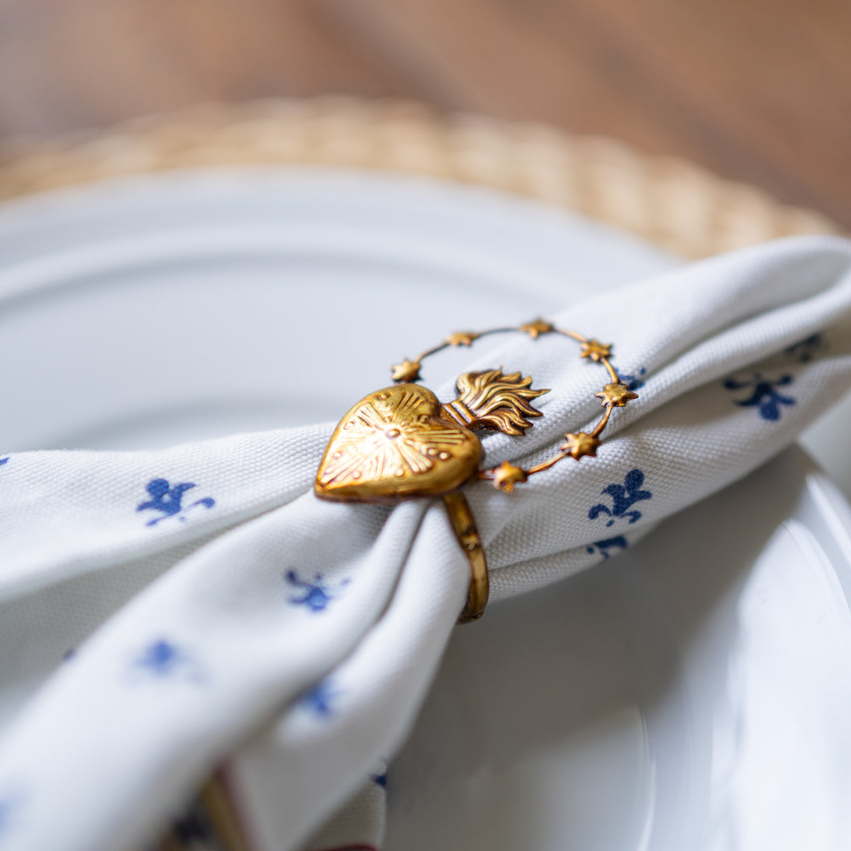Sacred Heart Brass Napkin Ring Side Detail