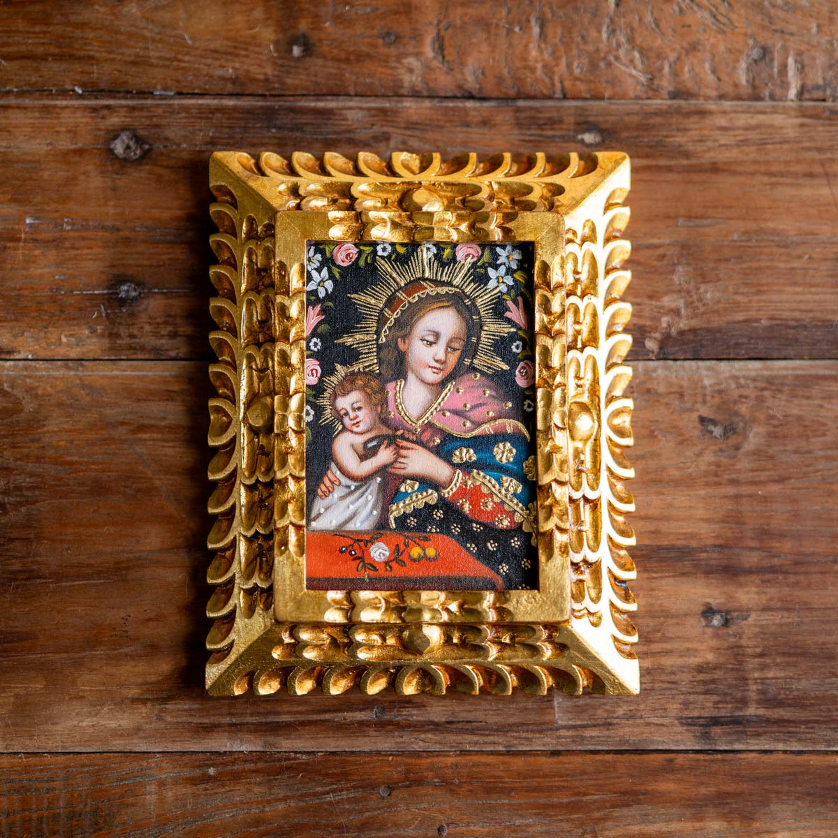 Virgin and Child with Roses and Lilies Rare Catholic Painting