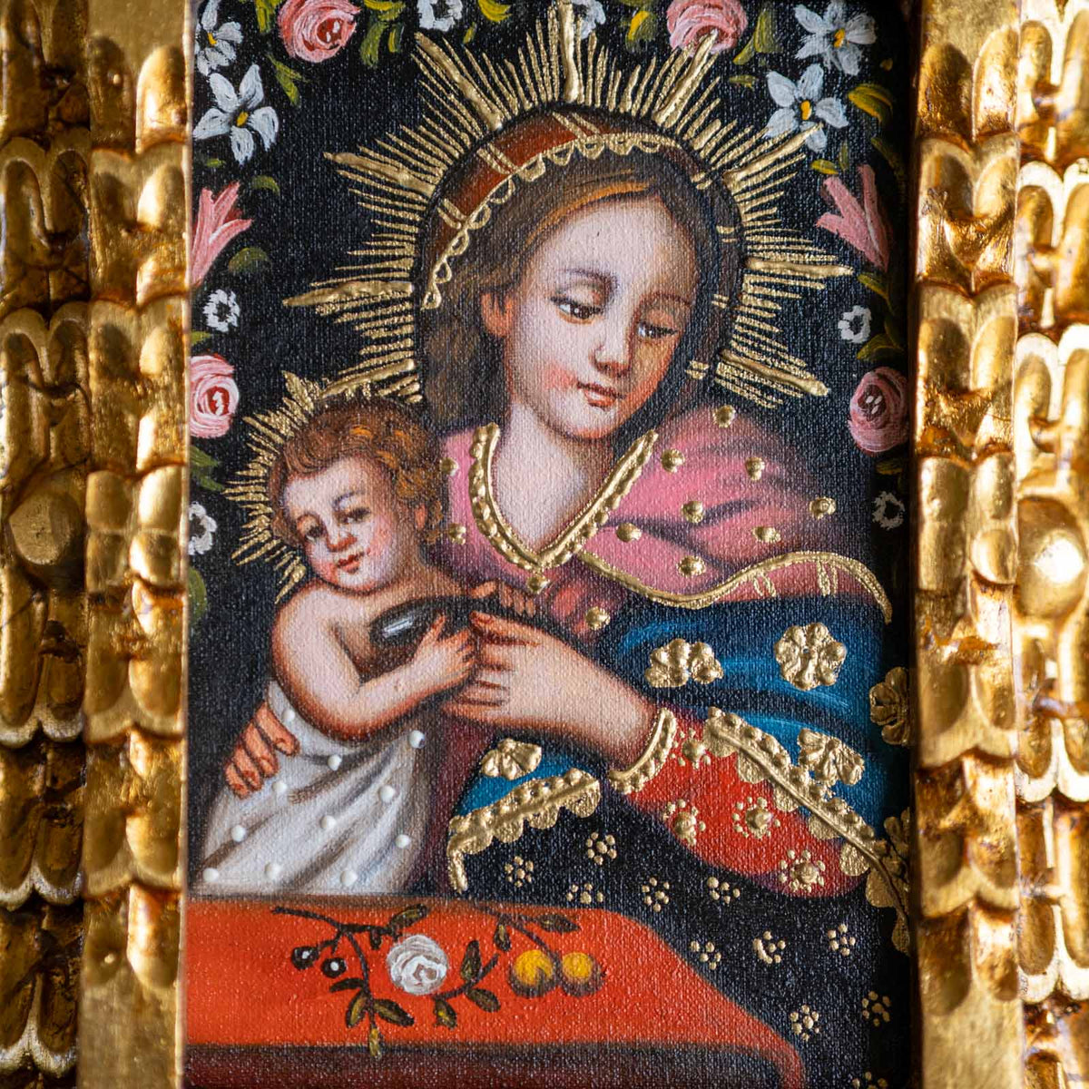 Virgin and Child with Roses and Lilies Rare Catholic Painting
