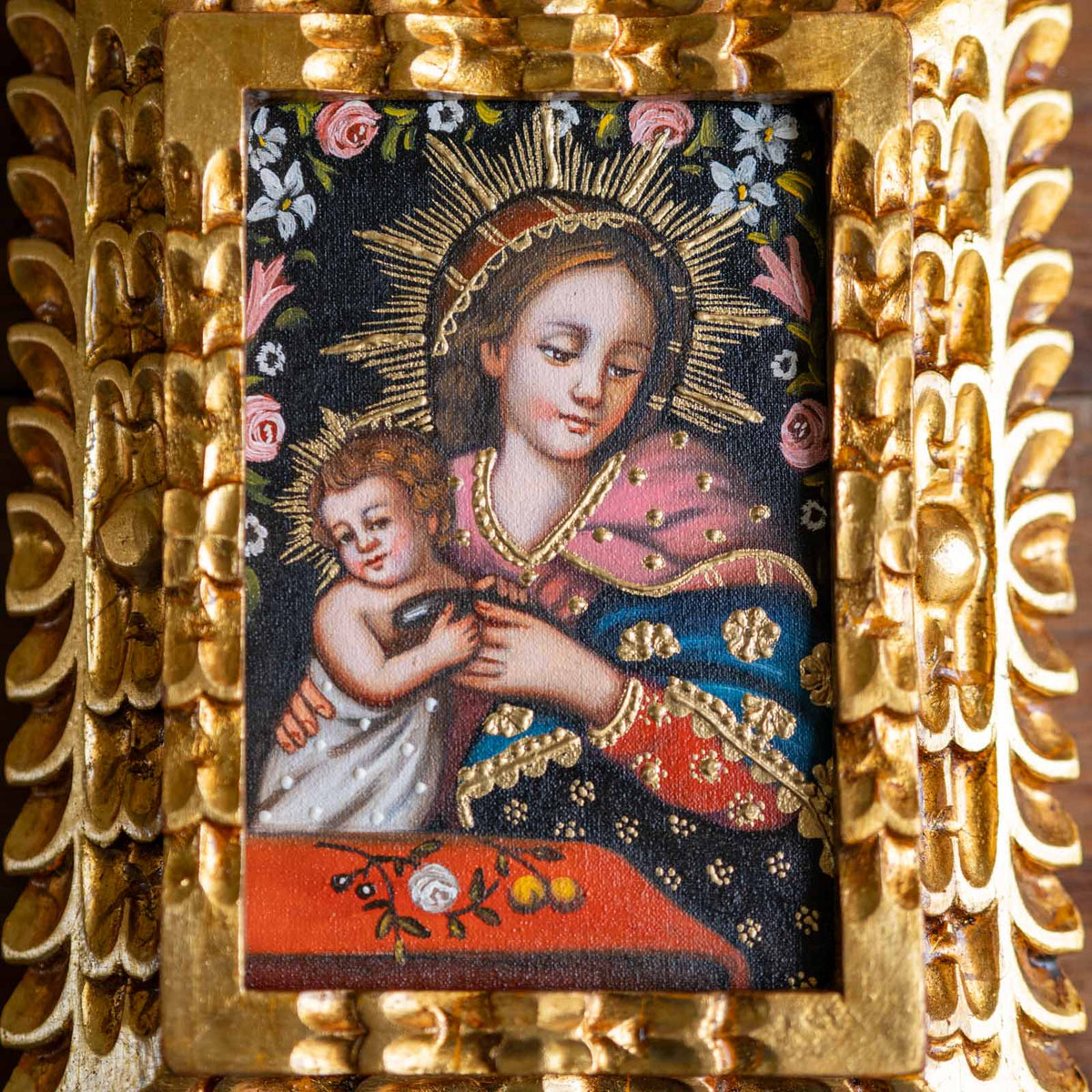 Virgin and Child with Roses and Lilies Rare Catholic Painting