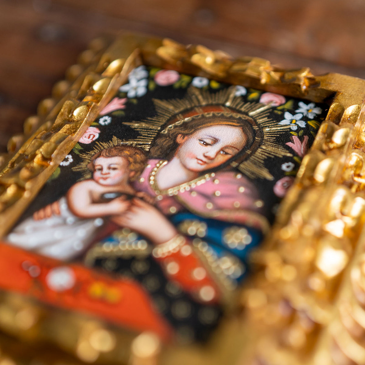 Virgin and Child with Roses and Lilies Rare Catholic Painting